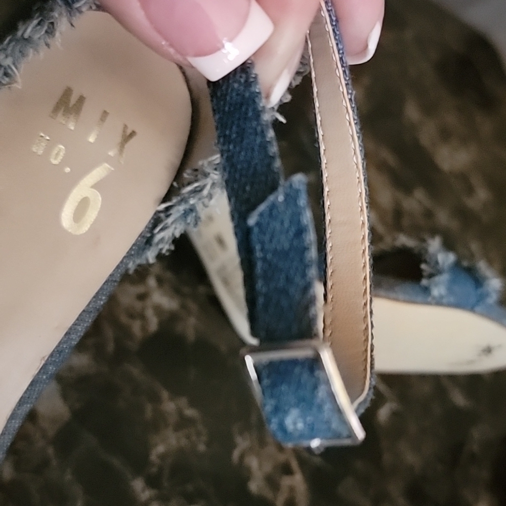 Mix No 6 Distressed Denim Peep Toe Stilleto Sandals Size 6.5 - Picture 6 of 10
